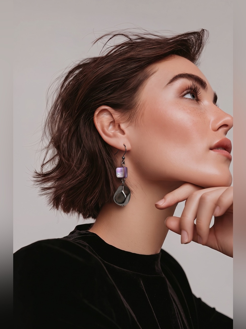 A.N.A Purple Gray Dangle Hook Earrings